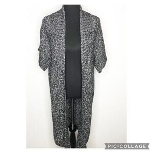 WHBM black white marled open front long length cocoon sweater cardigan XS NWT